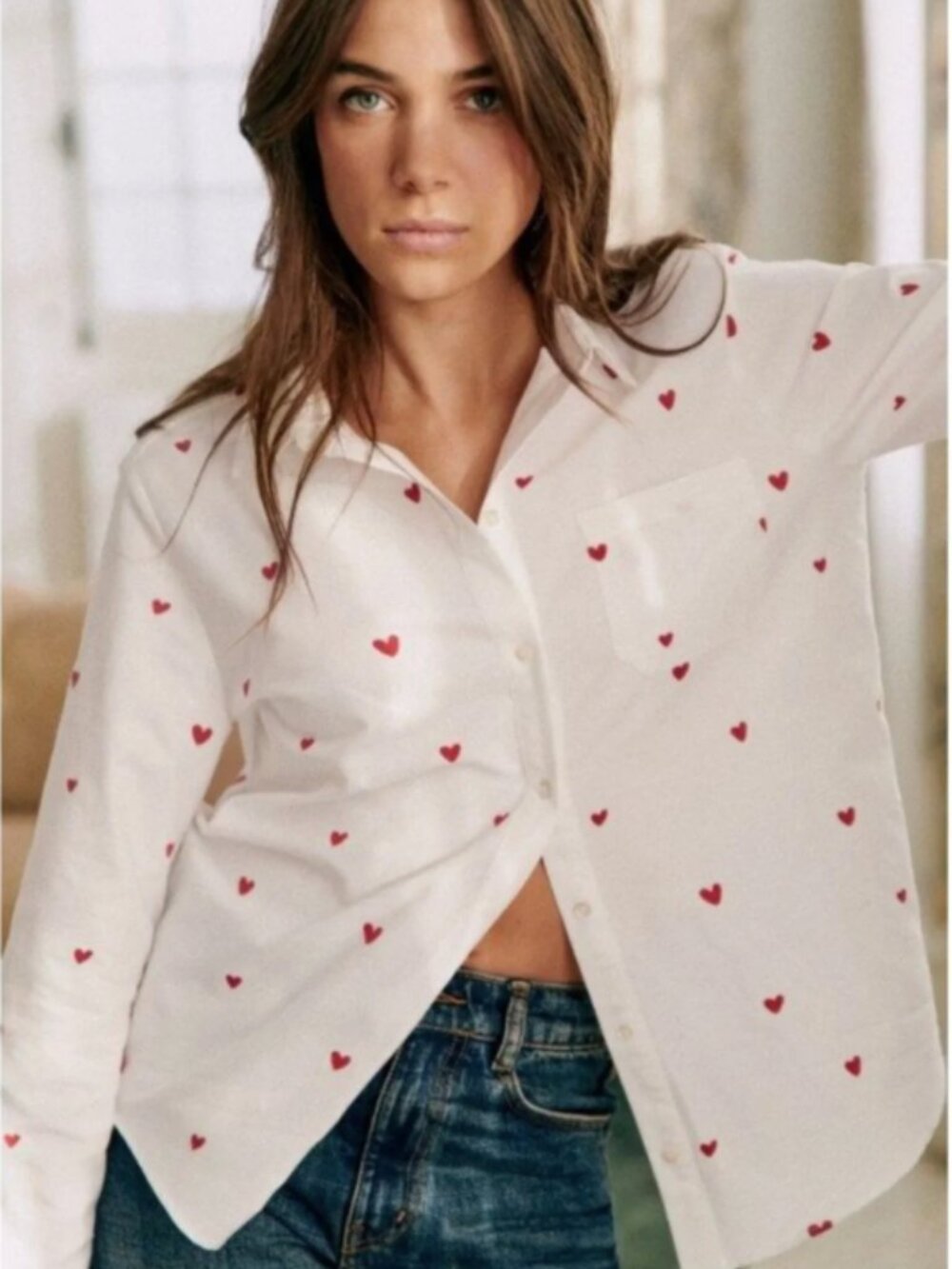 Sézane Tomboy Embroidered Heart Shirt Size 6/38